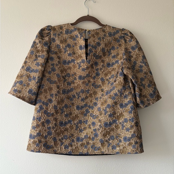 Sézane Floral Crew Neck Puff Sleeve Blouse - Picture 2 of 4